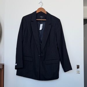 Navy Blue Single Breasted Pinstripe Blazer